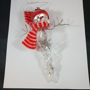 Snowman Ornament Hand Blown Glass Twisted Ice Christmas Tree
